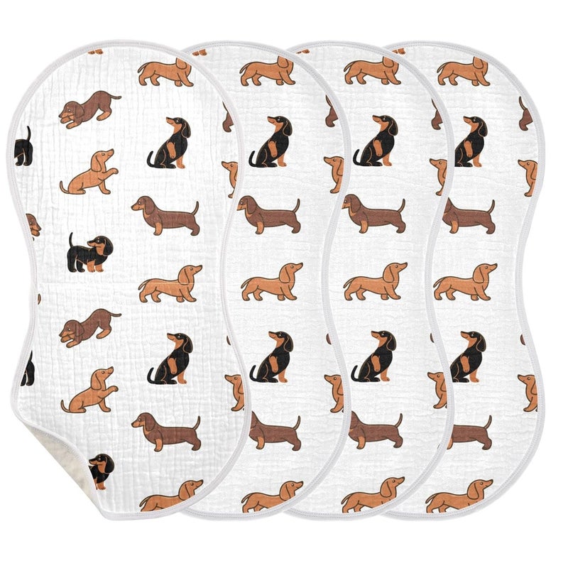 WellDay Muslin Baby Burp Cloths Set of 1, Soft Absorbent Cute Dogs Dachshunds Muslin Washcloths, Bibs, Face Towel for Newborn Boys Girls, 22 x 11 Inch - Image 2